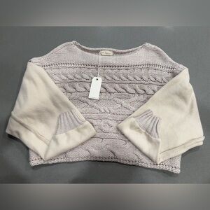 By Together-Beige with Pink Knit Crewneck with Cream Fleece Sleeves